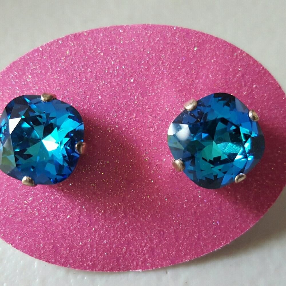 Bermuda Blue Cushion Cut Swarovski Stud Earrings